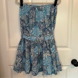 Free Destinations Blue and‎ White Tropical Seashell Strapless Dress Size M